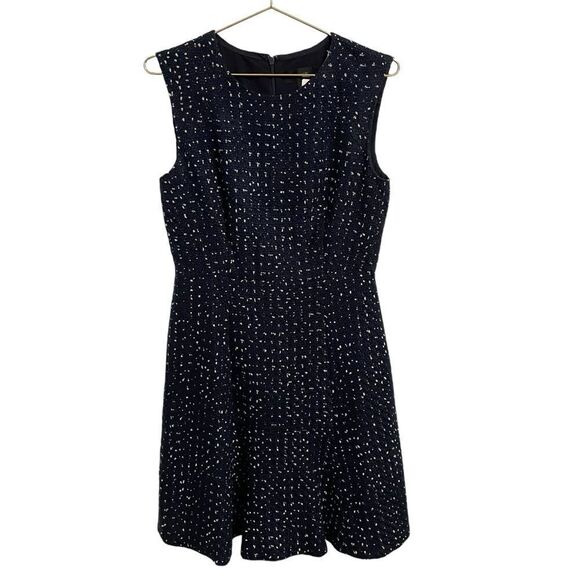 J. Crew A-line Dress in Spotted Tweed Blue White Cap Sleeves Size 6 NWT - Picture 1 of 9